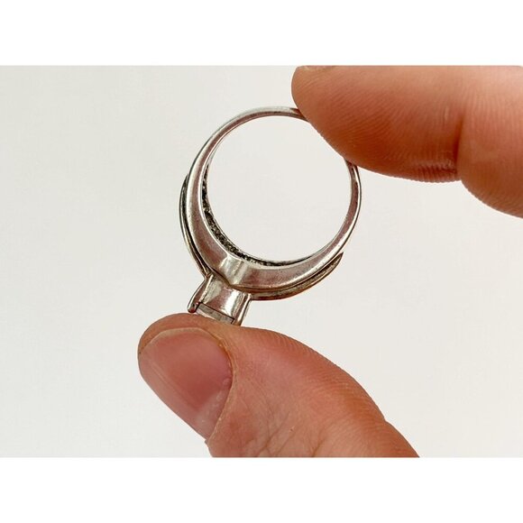 Bead Designed Sterling Silver Cubic Zirconia (M) Stamped 925 Vintage Ring - sz 7 - Picture 6 of 10